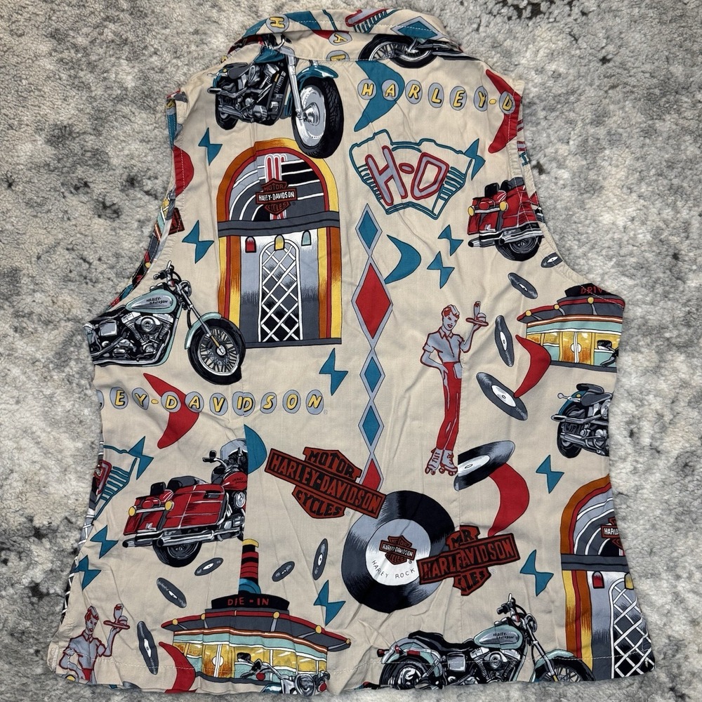 Harley Davidson 50's Hawaiian Tori Richard Motorcycle Top L Vintage USA Made - Picture 5 of 8